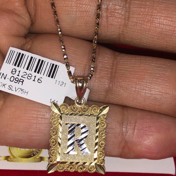 10k solid gold R initial diamond cut custom designed monogram pendant, 100% real - Picture 4 of 7